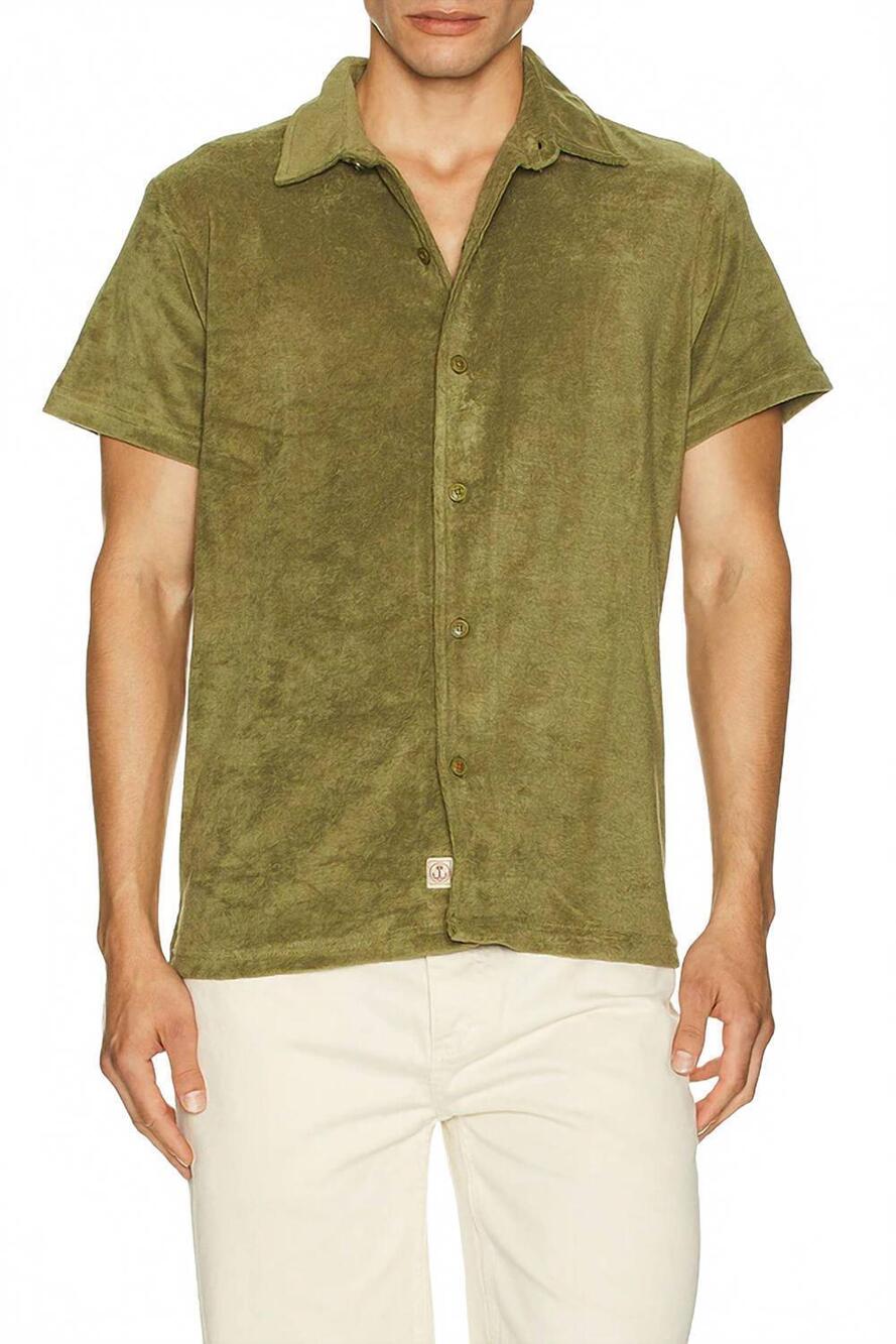 NEW IRON & RESIN terry cloth button-up shirt in green
